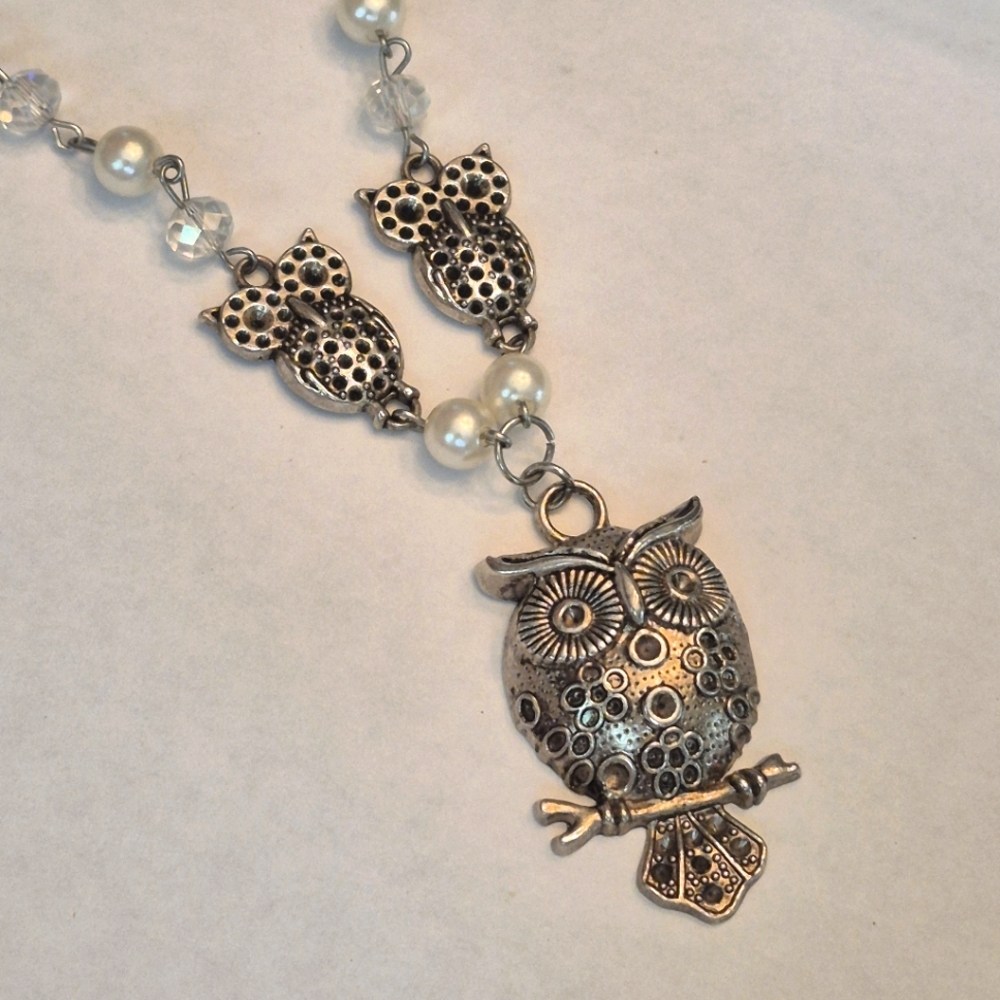 Silver Owl Pendant Necklace